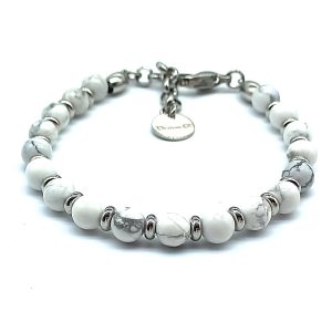Bracciale Basic Steel & Pietra Dura | Aulite Bianca | 6 mm