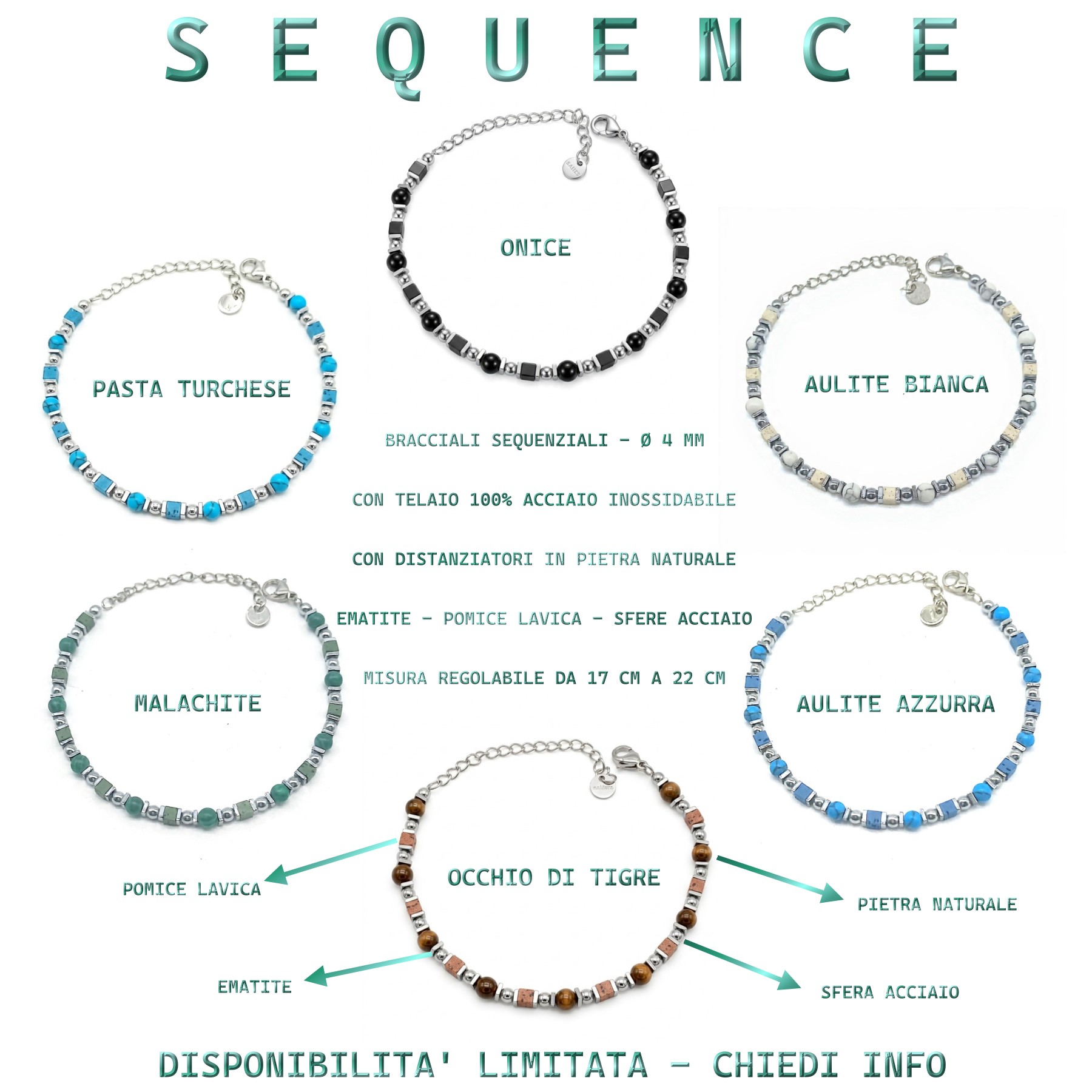 Bracciale Sequence | Malachite | 4 mm - immagine 2