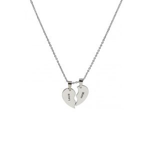 Collana con Ciondoli Cuori Spezzati | Acciaio Inossidabile | Personalizzati con Incisione Laser