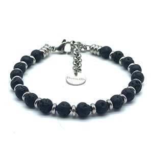 Bracciale Basic Steel & Pietra Dura | Pietra Lavica | 6 mm