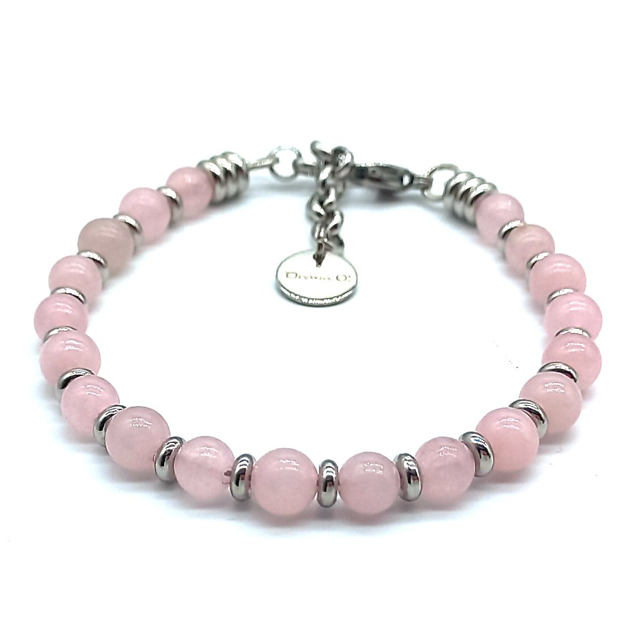 Bracciale Basic Steel & Pietra Dura | Quarzo Rosa | 6 mm