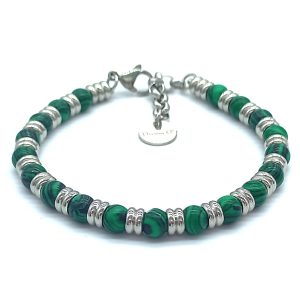 Bracciale Top Steel & Pietra Dura | Malachite | 6 mm