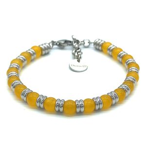 Bracciale Top Steel & Pietra Dura | Agata Gialla | 6 mm