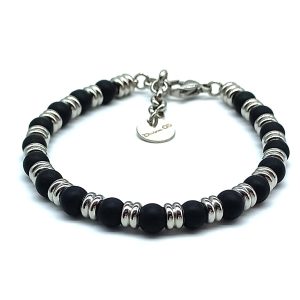Bracciale Top Steel & Pietra Dura | Onice Nera Opaca | 6 mm