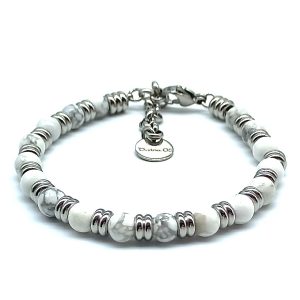 Bracciale Top Steel & Pietra Dura | Aulite Bianca | 6 mm