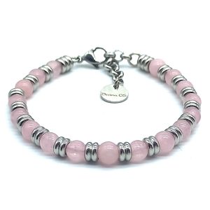Bracciale Top Steel & Pietra Dura | Quarzo Rosa | 6 mm