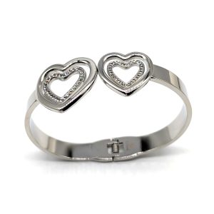 Bracciale Rigid Doppio Cuore | Acciaio Inossidabile | Apri & Chiudi a Molla