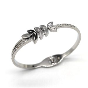 Bracciale Rigid Foglie | Acciaio Inossidabile | Apri & Chiudi a Molla