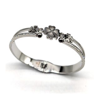 Bracciale Rigid Quadrifogli | Acciaio Inossidabile | Apri & Chiudi a Molla